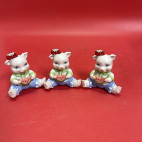 BC Bronson 1994 Collectible Figurine Baby Pig Eating Watermelon 2.5” Set 3