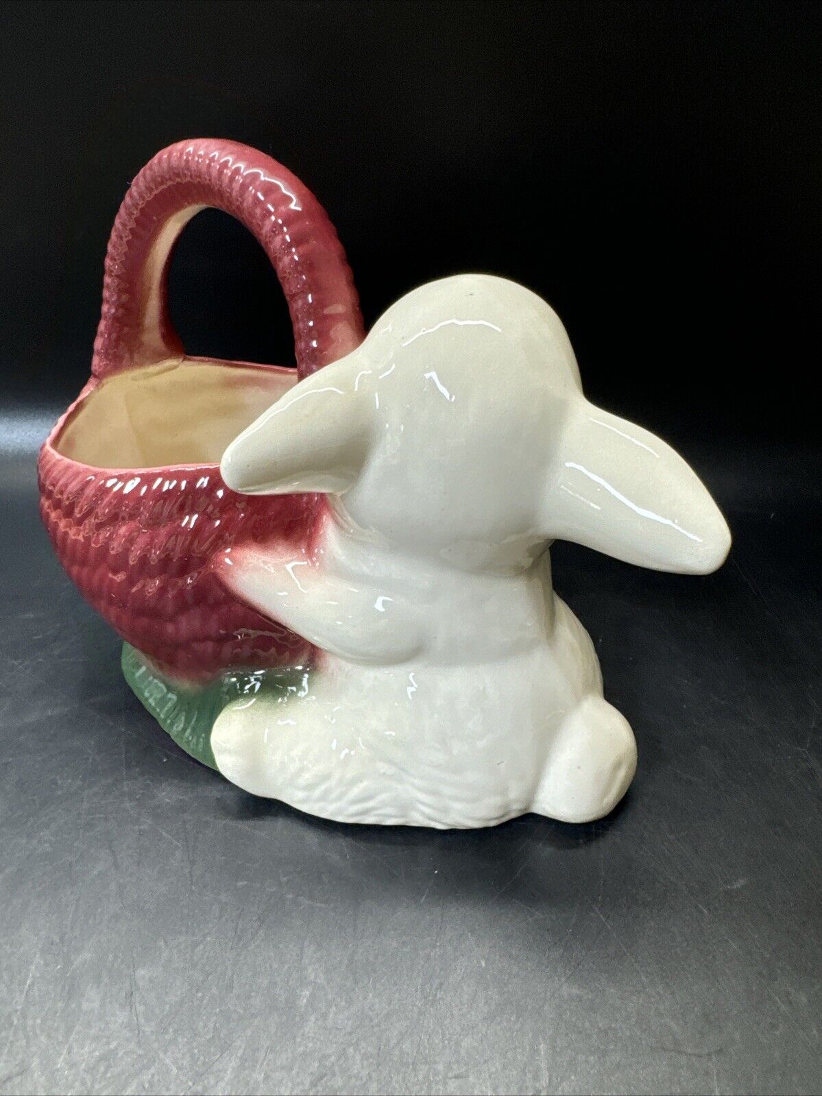 Vintage Bunny Figurine With Basket Planter