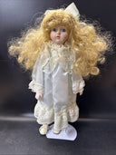 Vintage Porcelain&cloth Doll 16” with stand/ Set Of 3