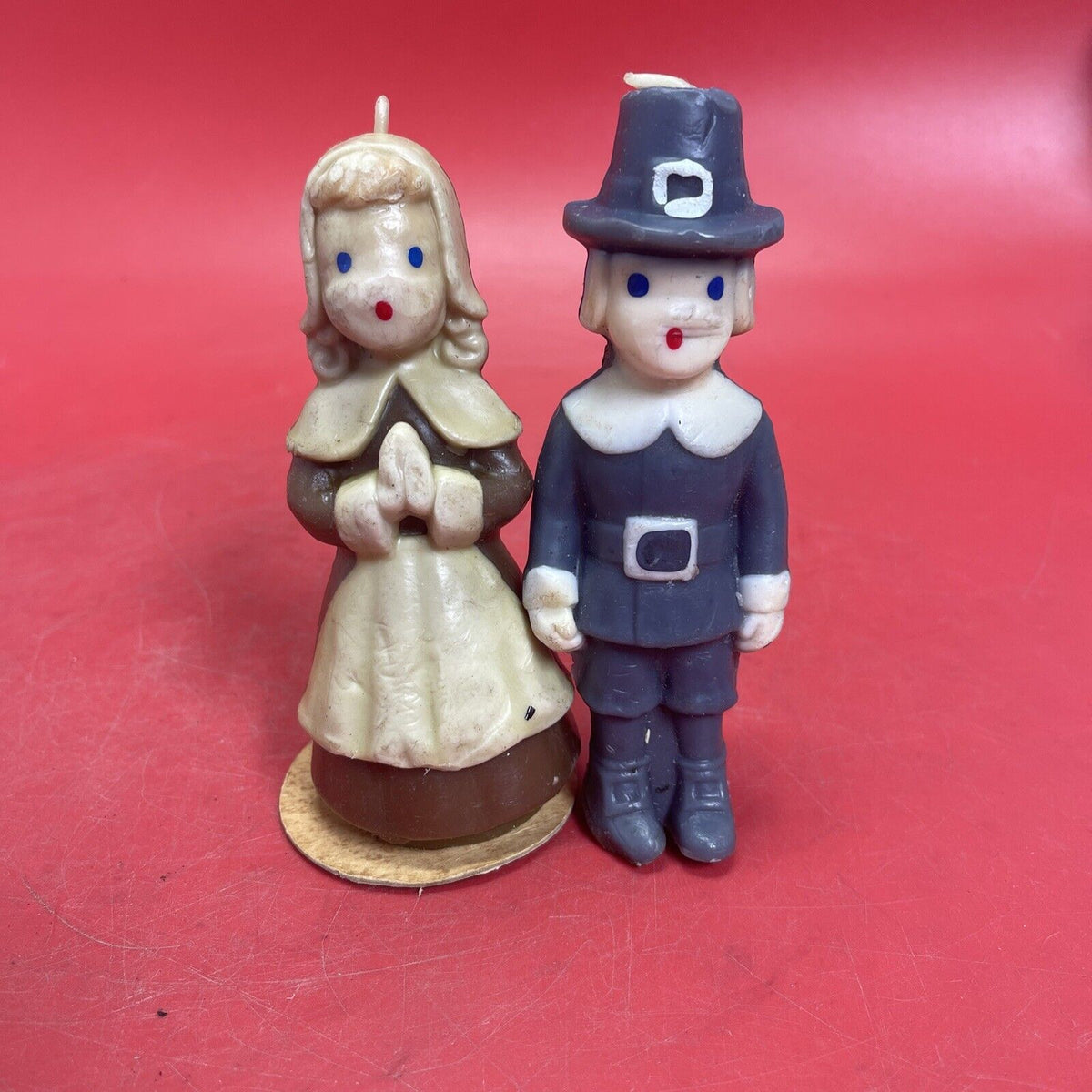 Rare Gurley Pilgram Couple Thanksgiving Candles Woman Man