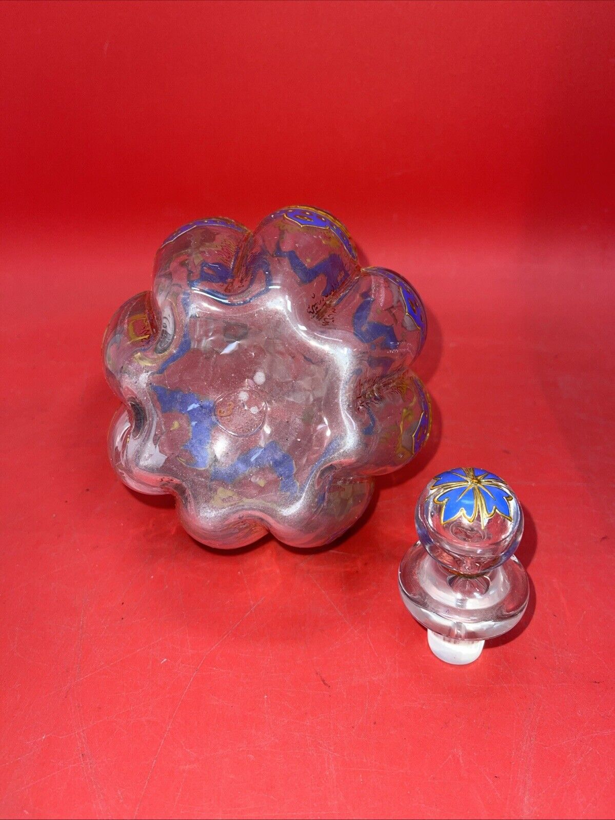 Vintage Italian Dutch Hand Painted Art Glass Decanter With Handles