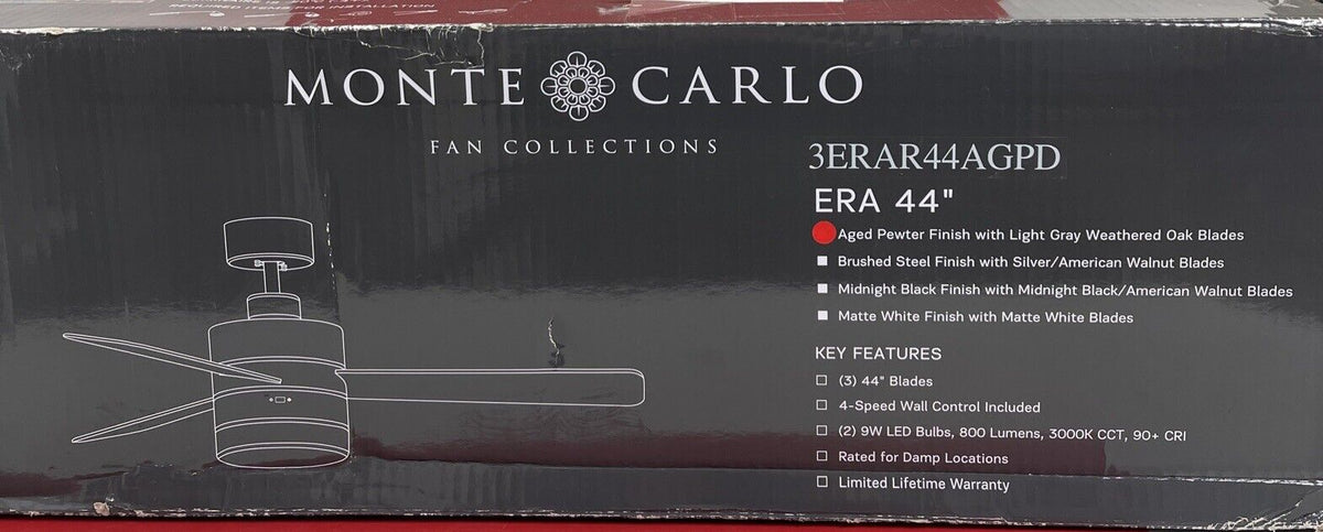 Monte Carlo Fan Collection Color Ecabado/Aged Pewter 44" Hugger LED