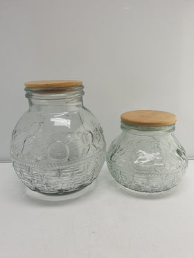 Set 2 Large Glasses Jar Cork Lid 11" and 7” tall. Not Air Tight