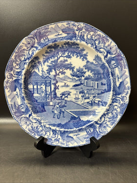 1820s Staffordshire Blue Transferware Plate Chinese Motif Decoration