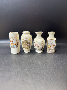 Vintage Art Mini Vase Japan Humming Bird Peacock/ Lot Of 4