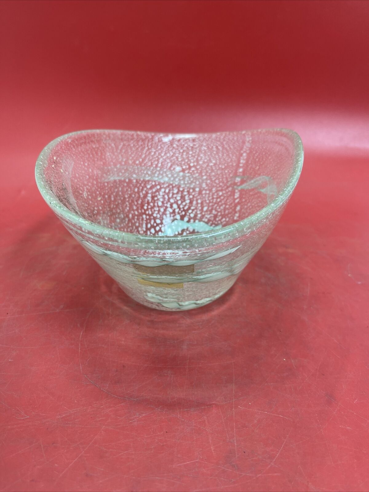 Vintage Italian Venetian  Italy Glass Green& White  Bowl