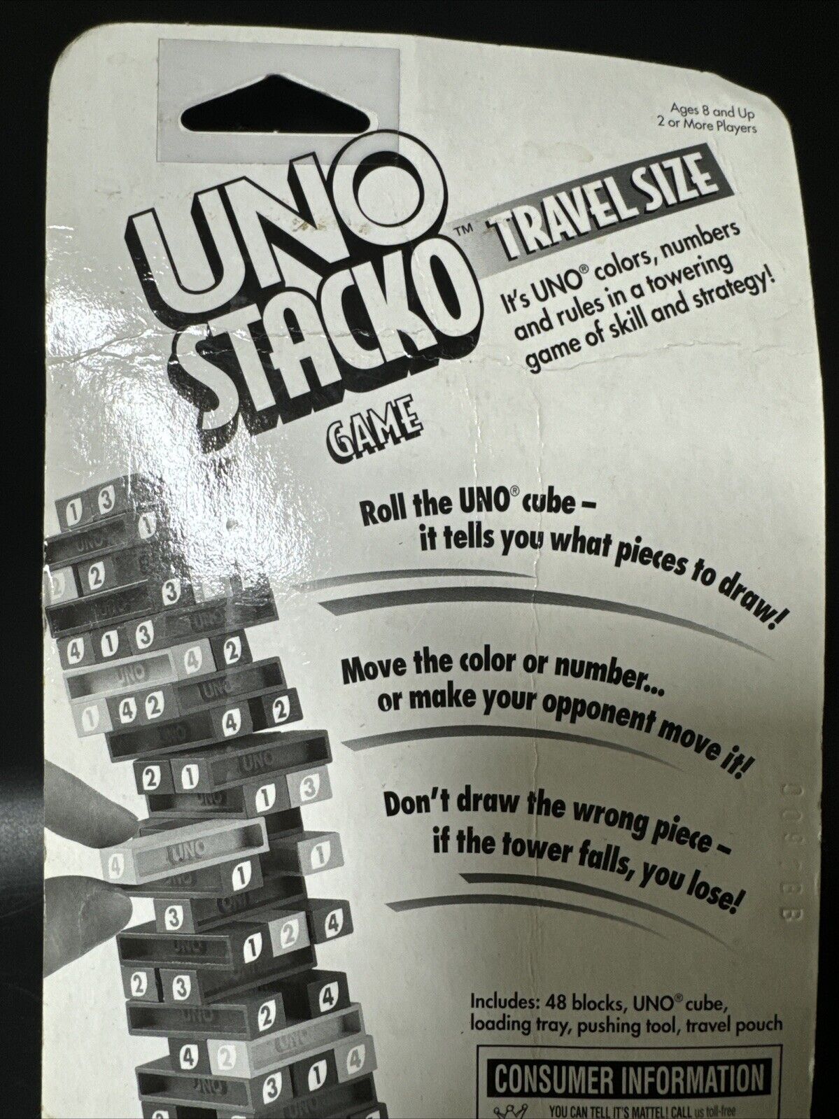 Vintage Uno Stacko Card Stack Block Game Travel Size, New 1996