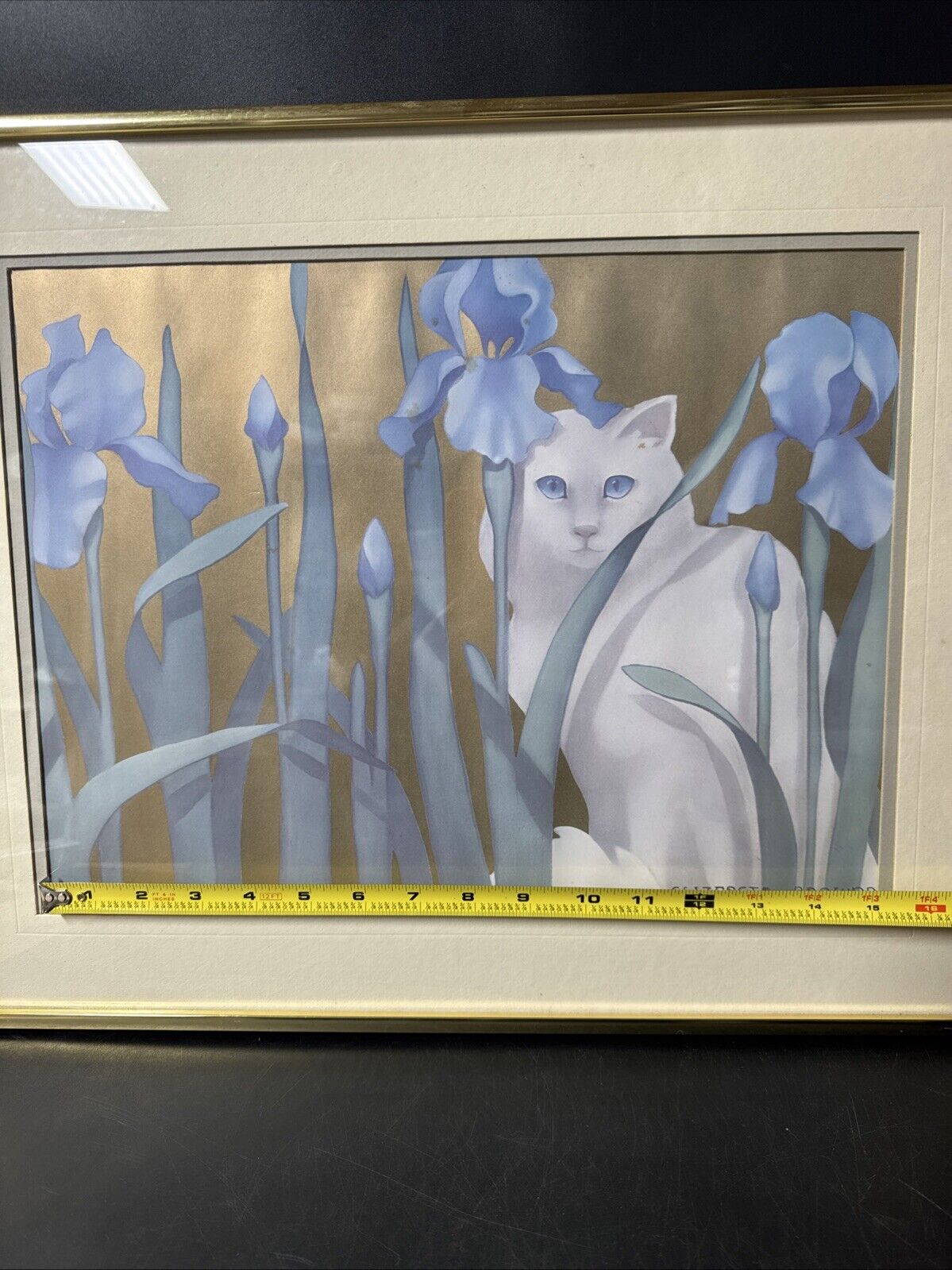 Vintage Elizabeth Brownd Cat Hiding Behind Irises Print