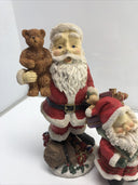 12", 8” Resin Jolly Santa Claus Figurine Holding Teddy Bear With Toys 2Set