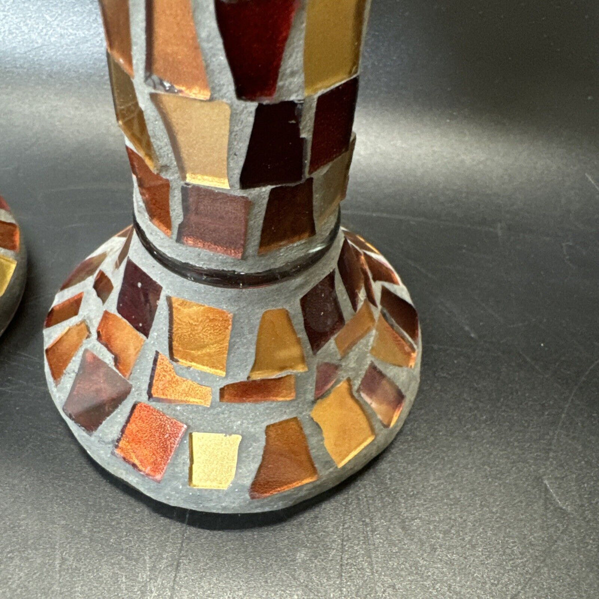 Home Interiors Candle Holder Red Gold Orange Mirrored Mosaic/ Set 2