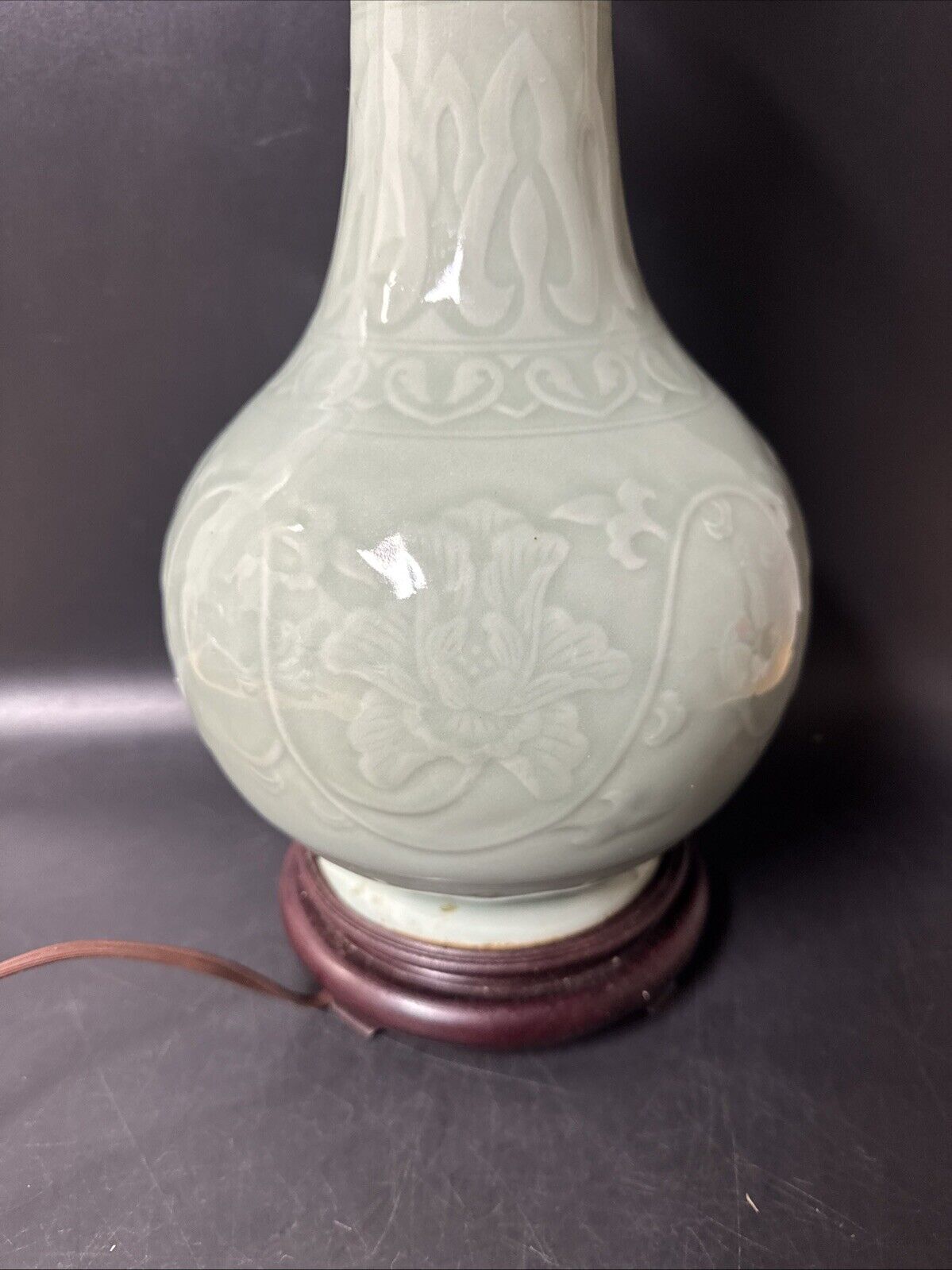 Vintage Porcelain Vase Lamp 25” Tall, Made In Hong Kong