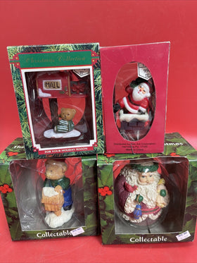 Vintage  Merry Christmas Ornament Teddy & Santa Lot 4