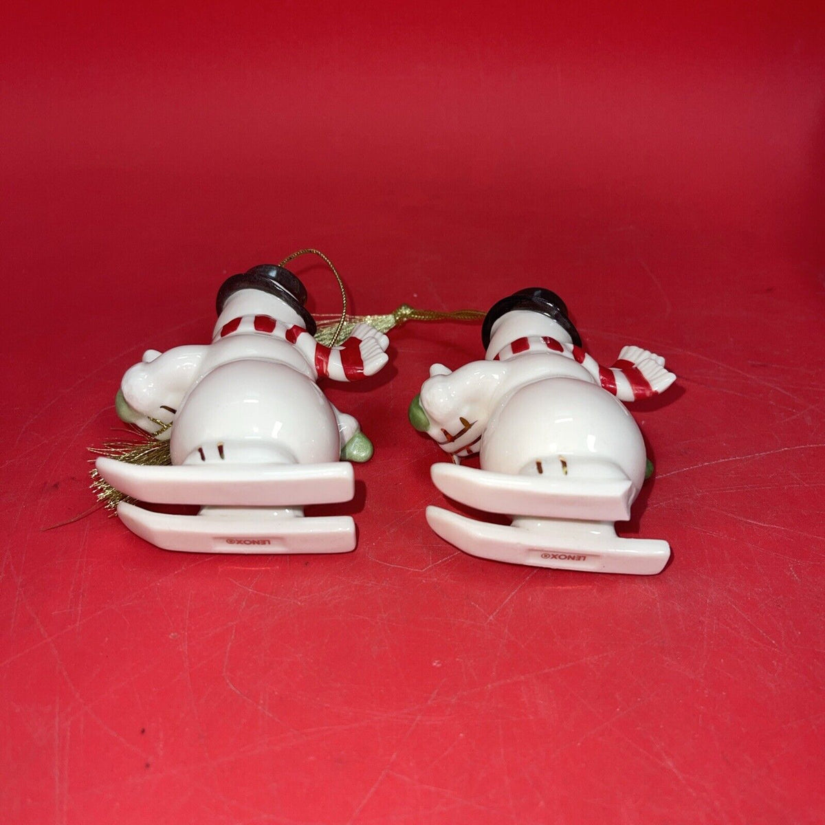 5 Lenox Ornaments Penguin, Snowman Ski, Teddy Bear Very Merry Porcelain