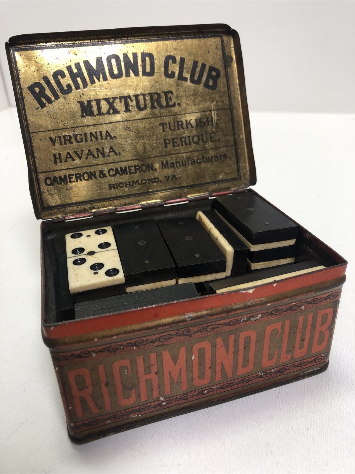 Richmond Club Mixture Tobacco Cameron & Cameron Richmond VA Tin Domino Game