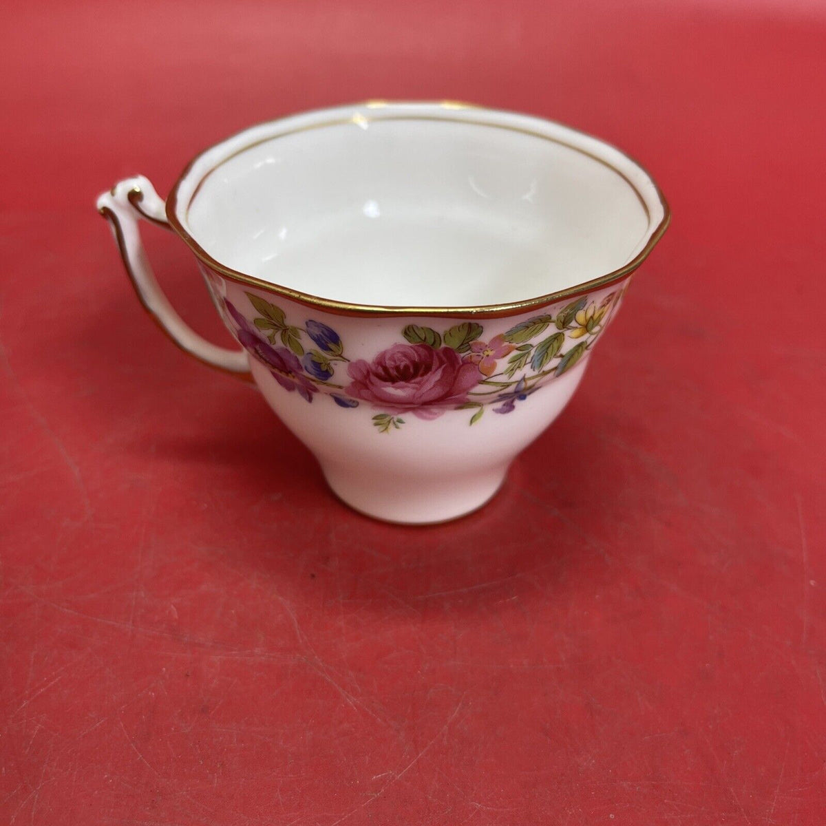 VINTAGE OLD ROYAL ENGLAND SWANSEA ROSE FLORAL CUP & SAUCER SET GOLD TEACUP