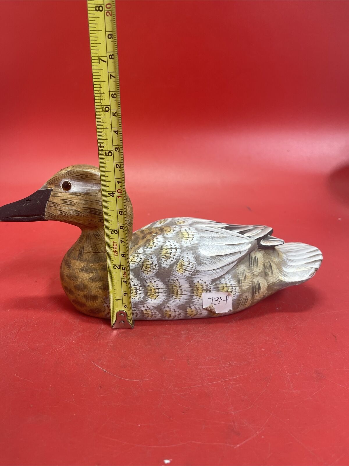 Handmade Carved Painted Wood Duck Figurine