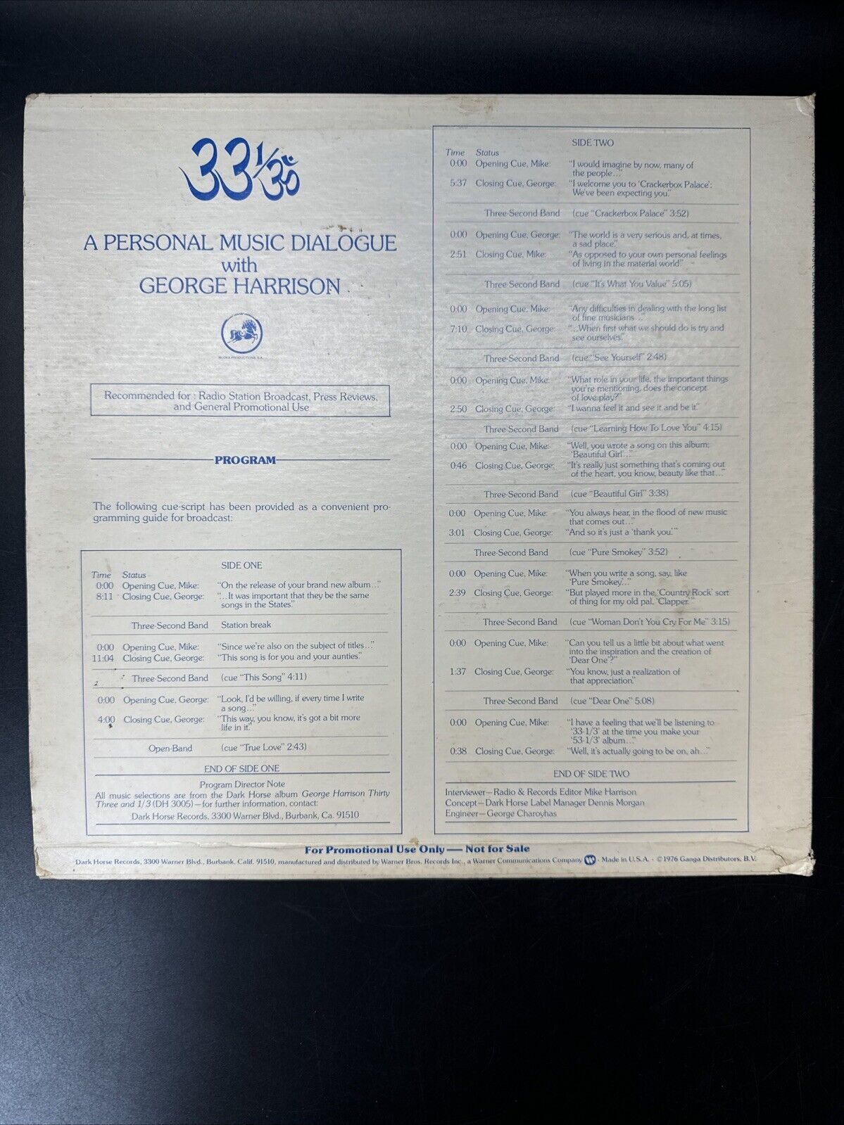 George Harrison A Personal Music Dialogue Vinyl Record LP