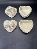 Heart Shape Trinket Box With Bunnies and Flowers/ Lot Of 2