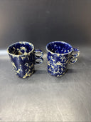 Bennington Vermont Blue Agate Pottery Mugs Trigger Handle 1340 4"/ Set Of 2