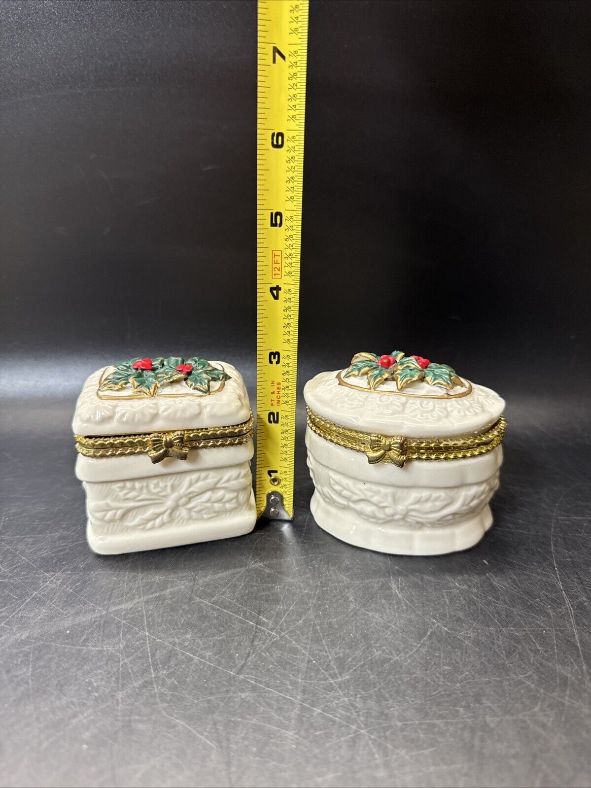 Vintage Trinket Box Poinsettia & Holly  Collectors/ Lot Of 2