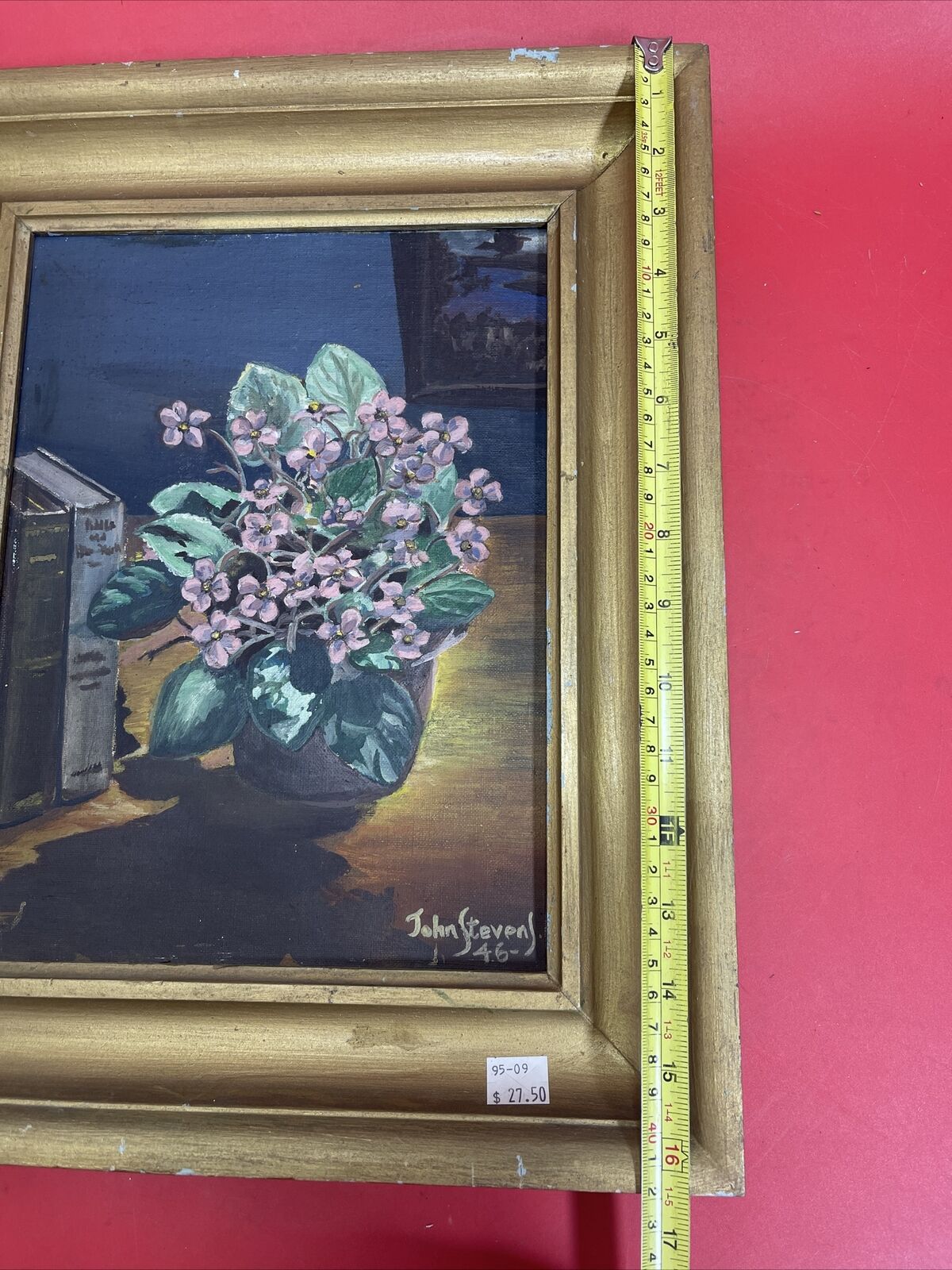 Vintage Oil Painting Floral Flowers Still Life Vase signed Stevens