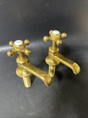 Vintage BRASS BATH HOT & COLD KITCHEN SINK BASIN CROSS HANDLE TAPS OLD