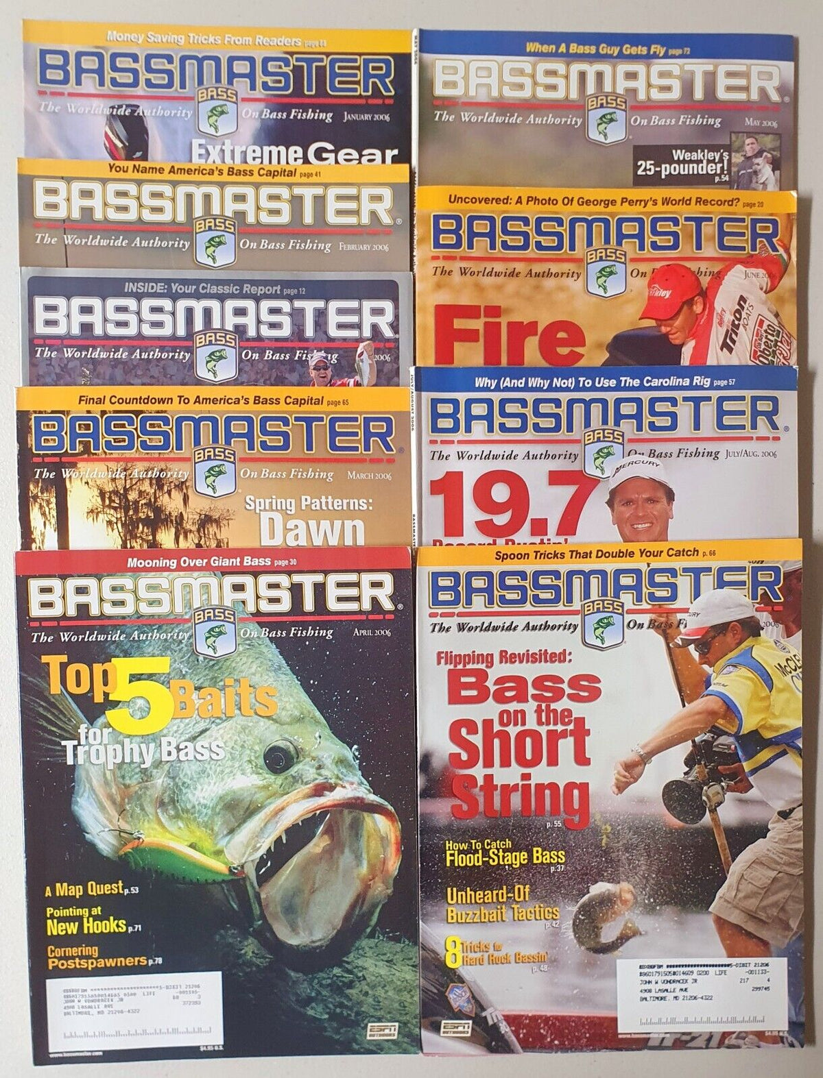 Bass Master magazine Lot of 9 Jan-Oct (2006)