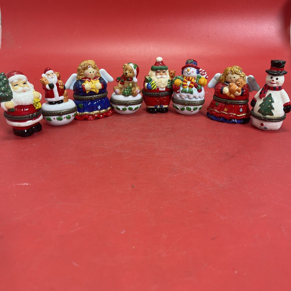 Small Christmas Trinket Holder Santa Snowman Tree Kids Set Of 8