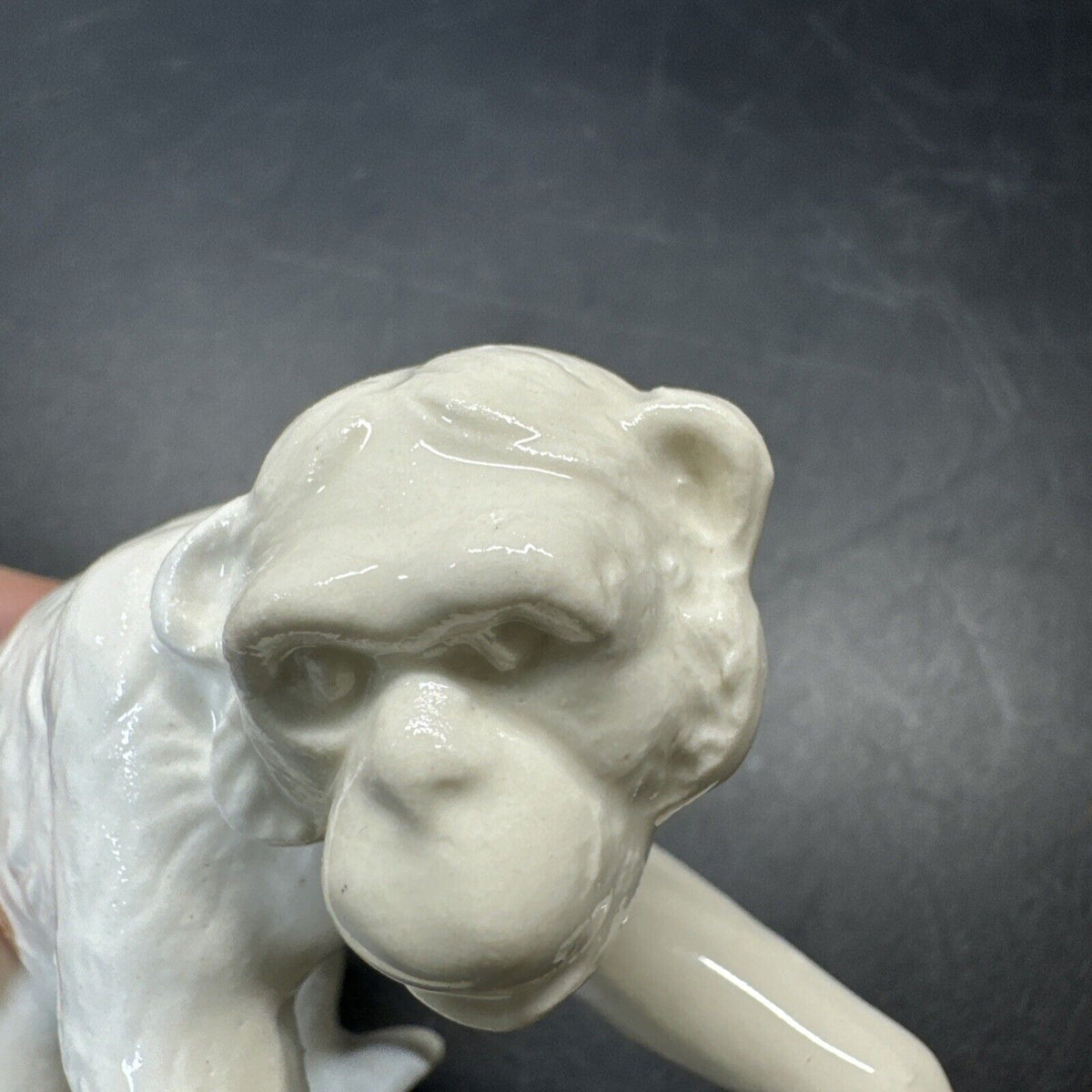 VINTAGE SMALL WHITE APE CHIMPANZEE MONKEY FIGURINE CZECHOSLOVAKIA ART POTTERY