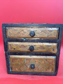 Rare Antique Vintage Wooden Chest with 3 Drawers Handmade for Jewelry