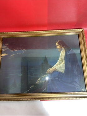 Vintage Framed Print Jesus Christ at Night in Garden Mount Olive Gethsemane