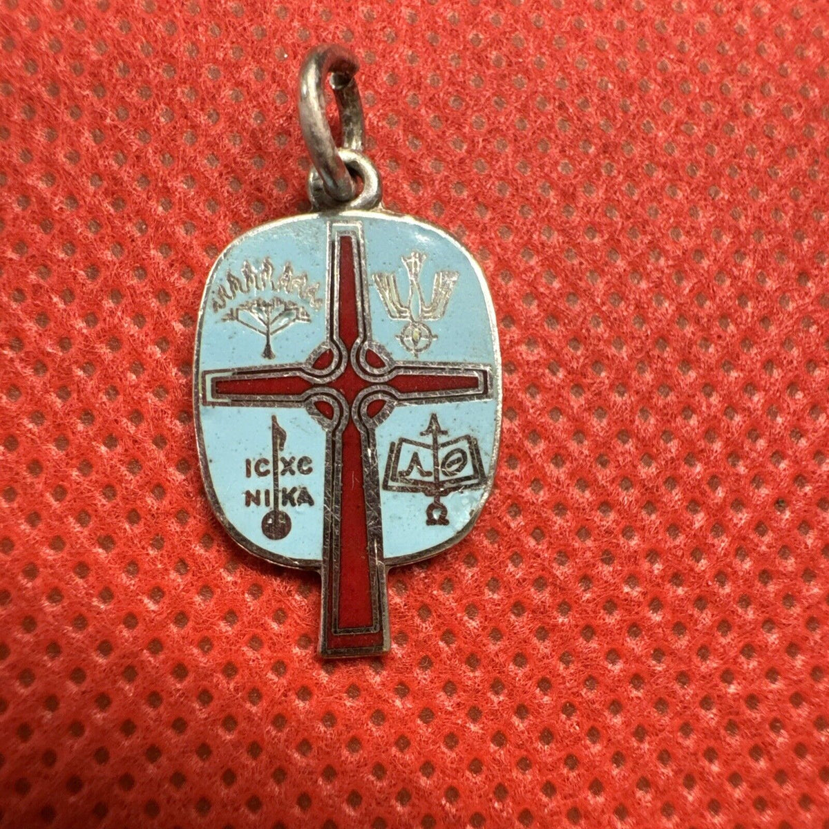 Vintage Sterling Silver Cross IC XC Nice Bible Light Blue Enamel