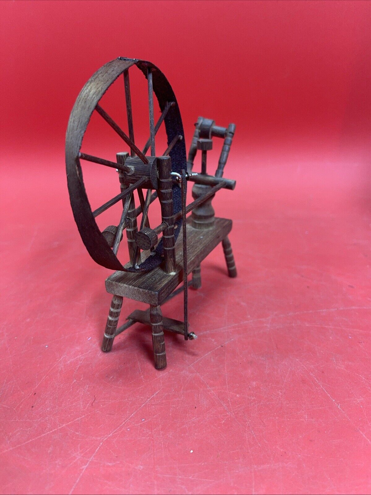 Vintage Miniature Spinning Wheel Wooden Hand Made