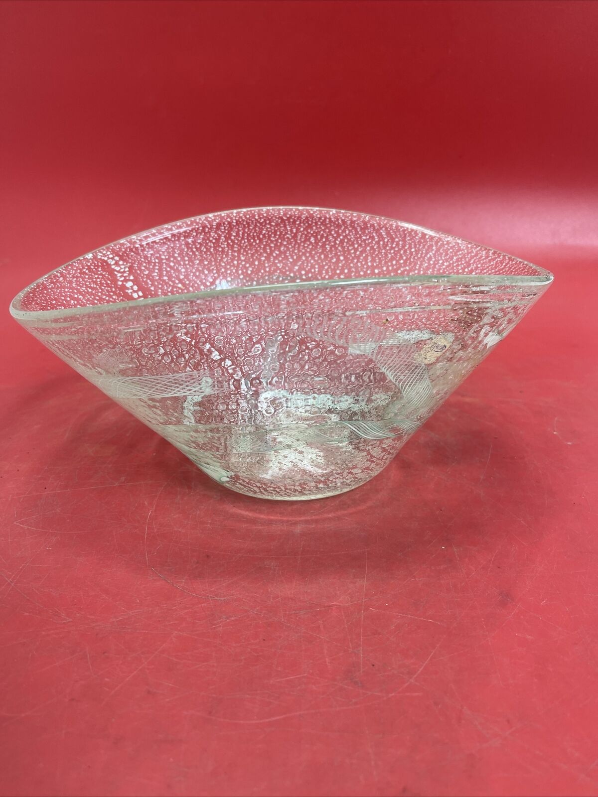 Vintage Italian Venetian  Italy Glass Green& White  Bowl