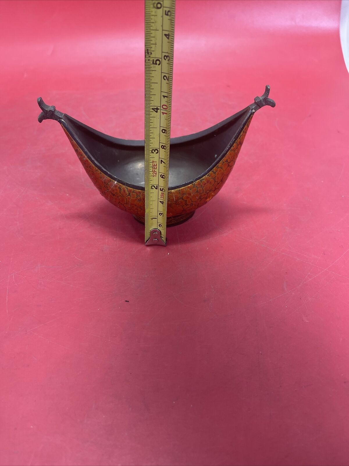 Kashkul Begging Bowl Kashmir Handcrafted Papier Mache Lacquer Brass Dish