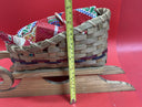 Vintage LTD Commodities Christmas Sleigh Wood & Straw Planter Basket Santa