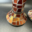 Home Interiors Candle Holder Red Gold Orange Mirrored Mosaic/ Set 2