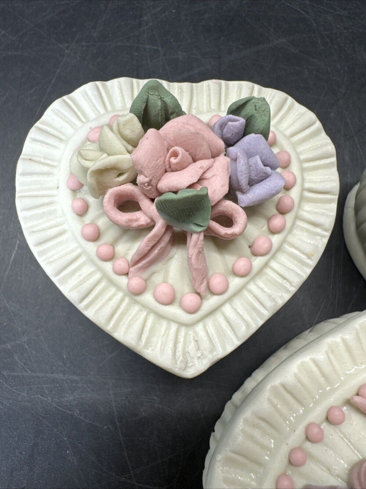 Set Of 3 Floral Trinket Box Flower Design With Lid