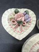 Set Of 3 Floral Trinket Box Flower Design With Lid