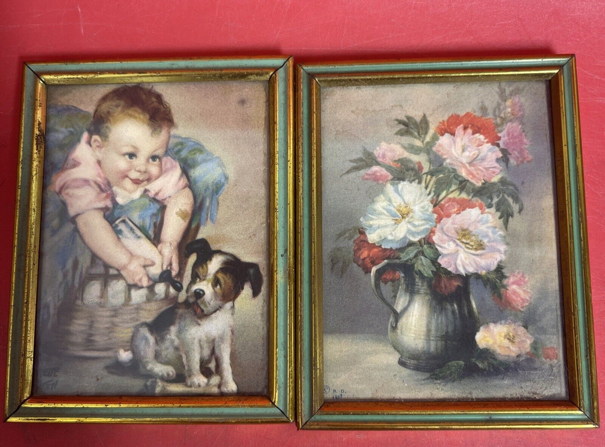 Antique - Loretta Patten "Little Friends" Print & Flower Pot, Lot 2