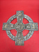 Unique antique round cross with an image of an angel and a unicorn