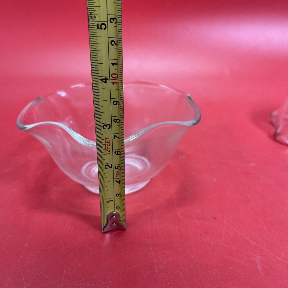 Clear ruffled glass fruit/dessert bowl and spoon.Lot 2+2