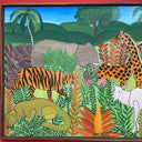 Haitian Jungle Art ,Artist M=Mirvil  Brilliant Colors Signed Framed 16Hx20w