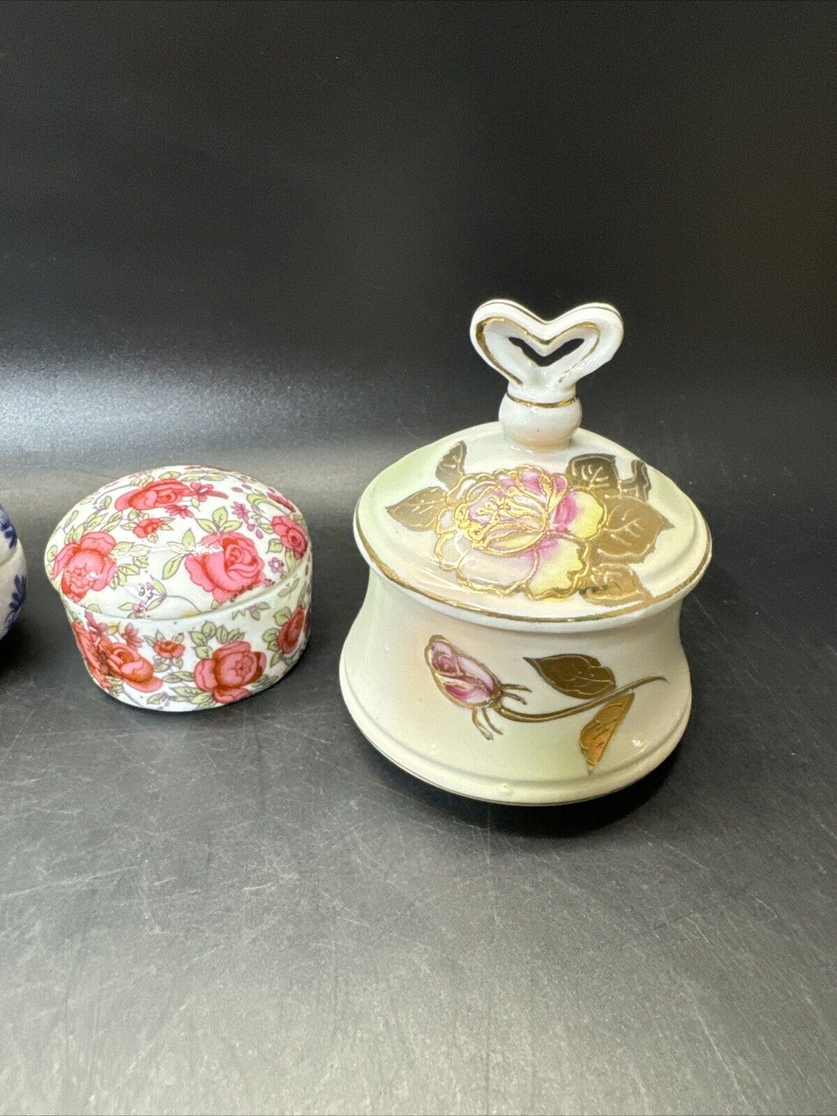 Vintage Ceramic Porcelain Trinket Dish with Lid/ Lot Of 4