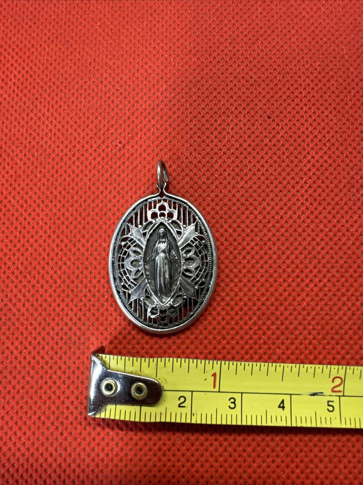 Vintage Sterling Silver Catholic Religious Caged Filigree Miraculous Medal