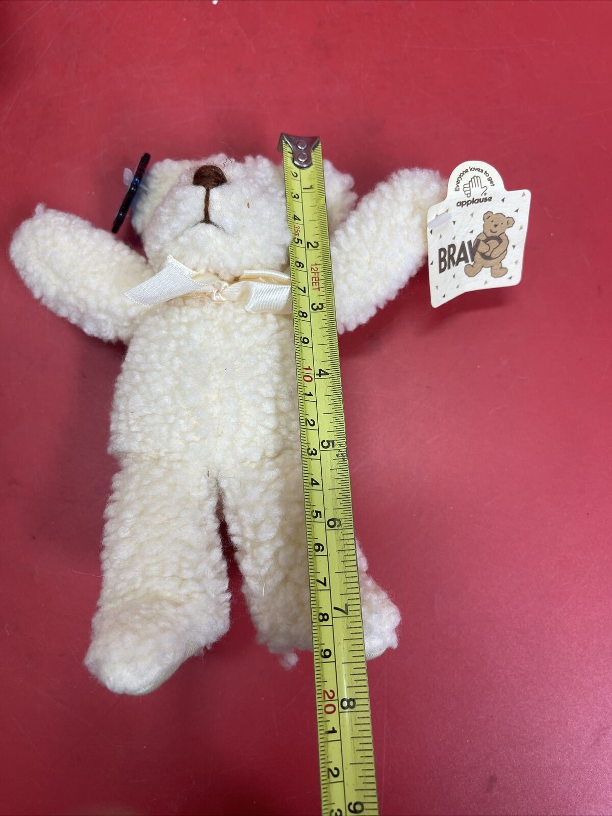 VINTAGE 86 APPLAUSE Bravo Series "Waffles" TEDDY BEAR Cream White With Bow Lot 2