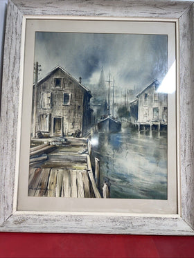 Vintage Painting Painted Watercolor with signature J. Gentalen 1959