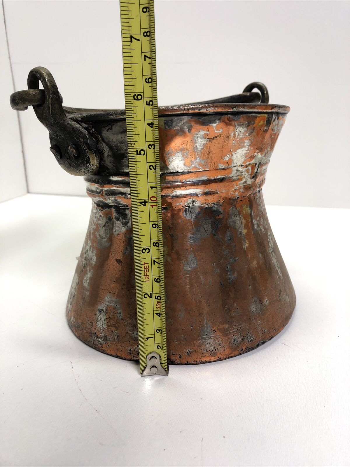 Vintage Copper Hanging Pot Handmade Cauldron Fire Cooking Primitive Metal Cook