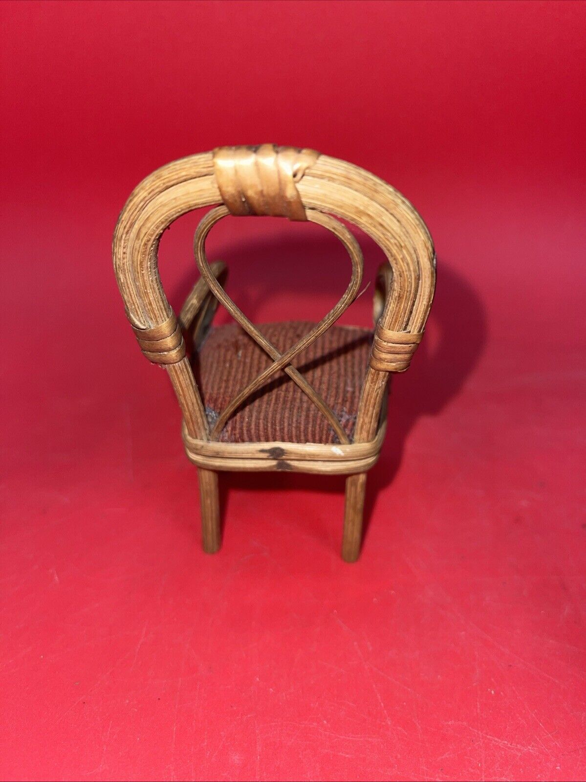 Vintage Rattan Brown Velveteen Doll Furniture Suite