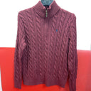 Polo Ralph Lauren Sweater Mens M  Maroon Cable Knit Cotton Quarter Zip Pullover